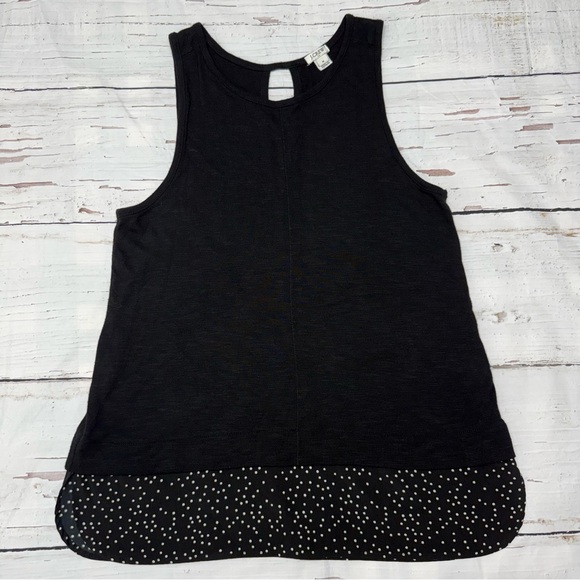 J. Crew Tops - J.Crew Black Sleeveless Tank Top Polka Dot Hem Keyhole Back Size M